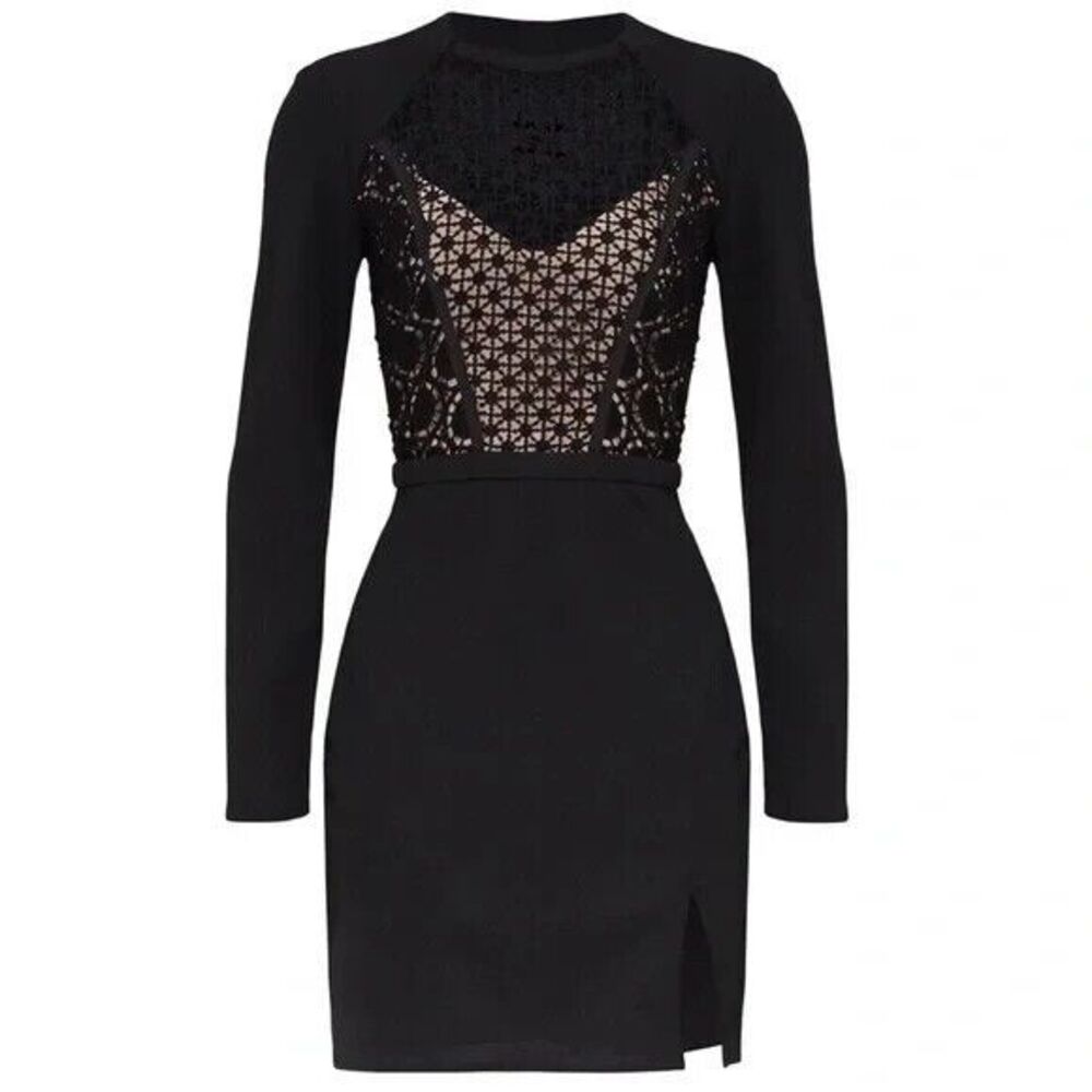 Stylestalker Revolve Dress Size Medium Long Sleeve‎ Black Sheer Lace Nude Lining